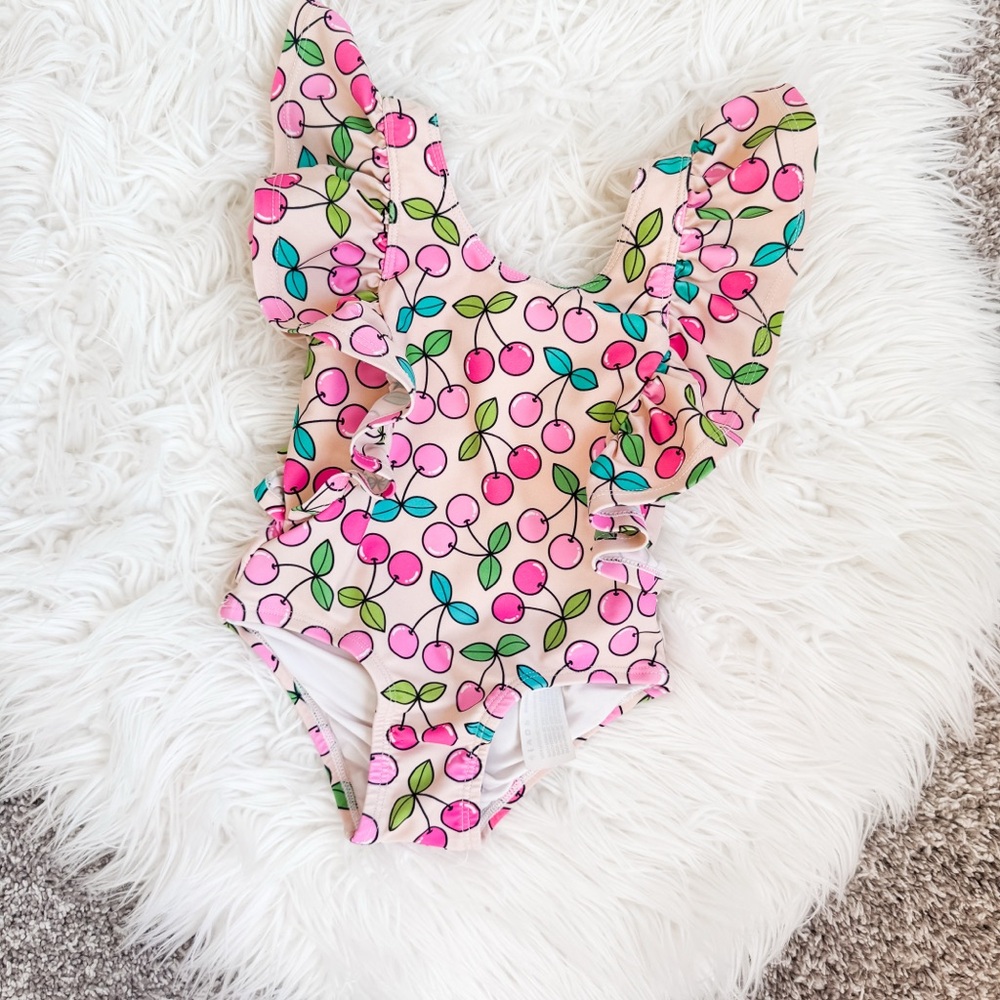 Posh Peanut | Summer Cherry Flutter Sleeve One Piece Swimsuit - Picture 1 of 7